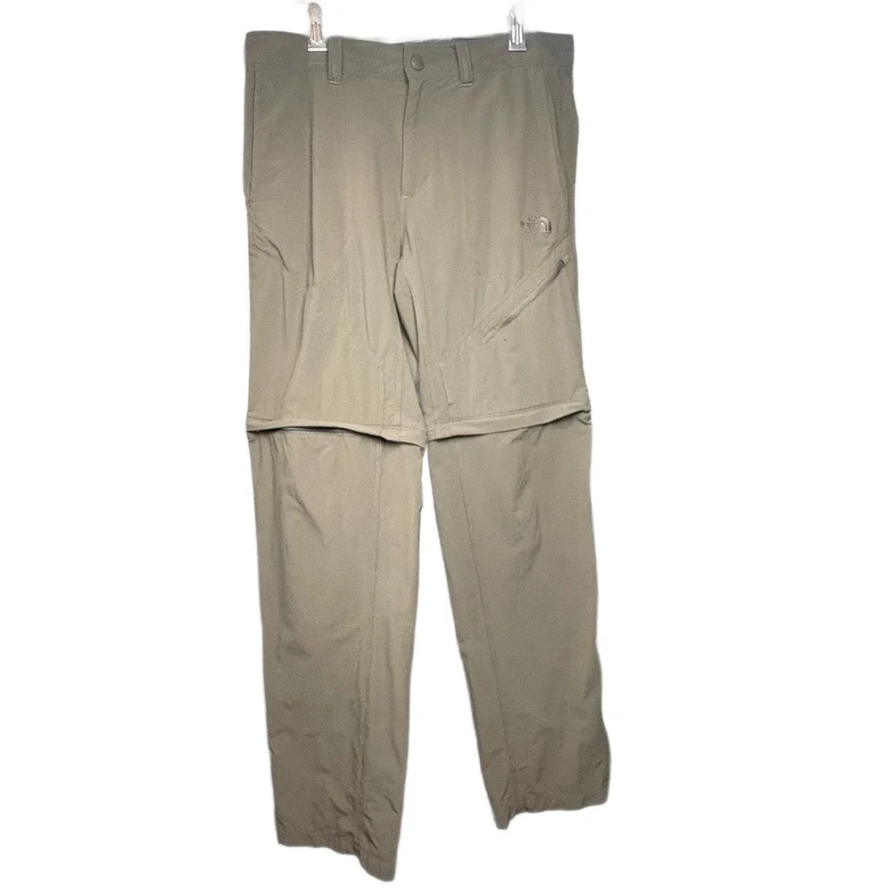 North Face Convertible Pants Men 32 Olive Green Zip‎ Off Hiking Outdoor READ